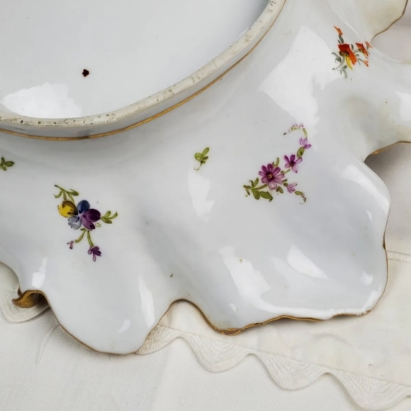 DRESDEN SCALLOP SERVING Dish BOWL Floral RICHARD KLEMM HP  Clam Oyster SHELL - Picture 10 of 16